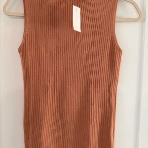 Ann Taylor Ribbed Knit Mock Neck Sweater Shell Tank Rust/Dk Peach Small